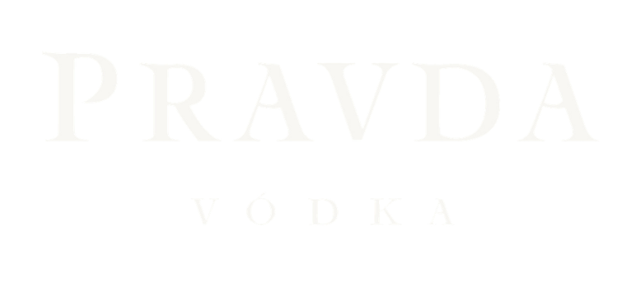 White text reading 'PRAVDA VODKA' on a solid dark background.
